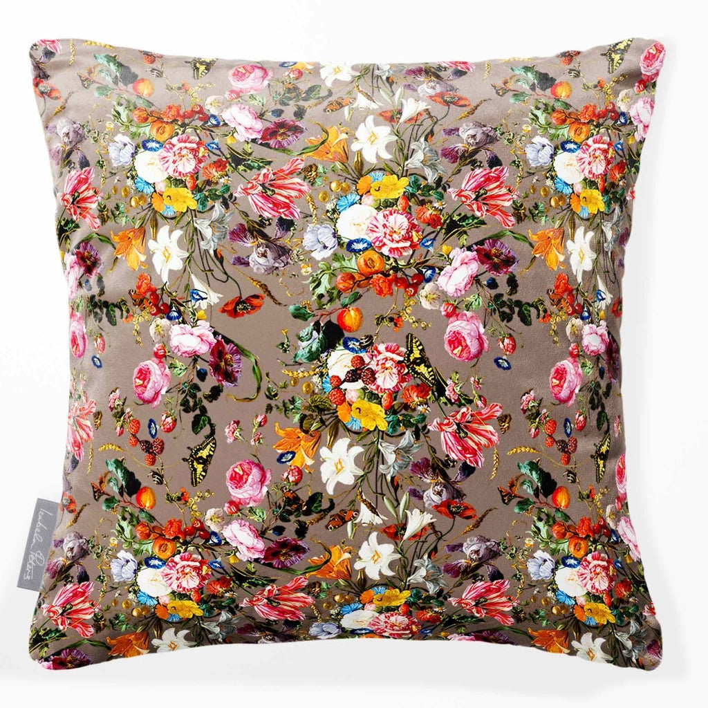 Floral Dream | Sustainable Velvet Cushion - Dovedale Stone 40 x 40 cm Smooth by Izabela Peters