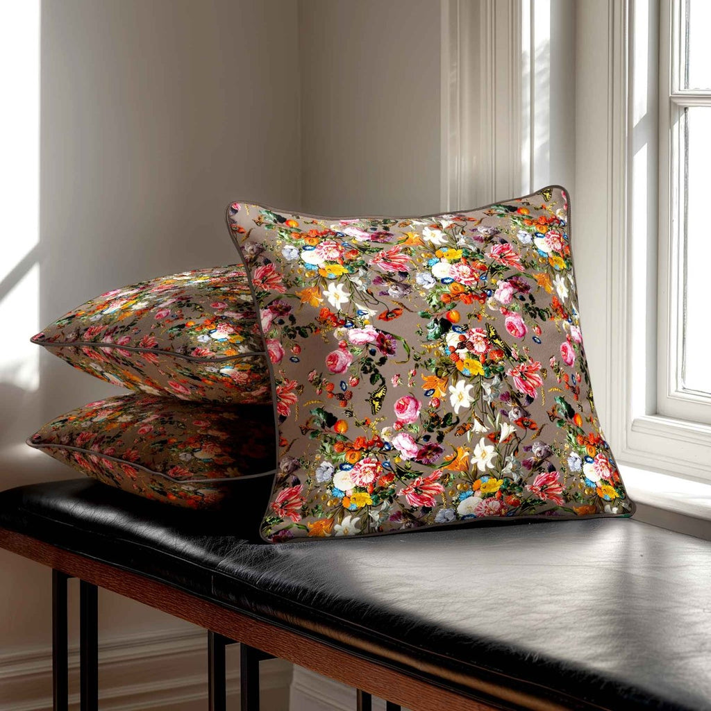 Floral Dream | Sustainable Velvet Cushion - Dovedale Stone 40 x 40 cm Standard by Izabela Peters