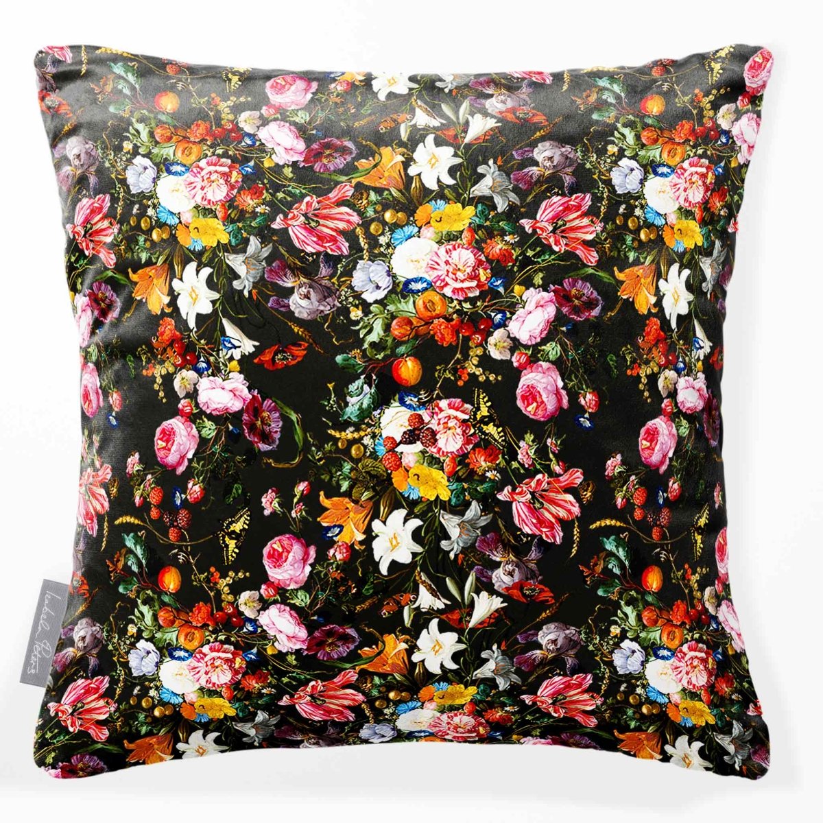 Floral Dream | Sustainable Velvet Cushion - Charcoal 40 x 40 cm Smooth by Izabela Peters