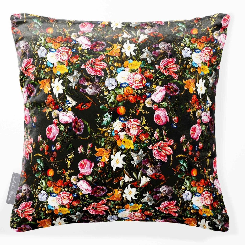 Floral Dream | Sustainable Velvet Cushion - Charcoal 40 x 40 cm Smooth by Izabela Peters