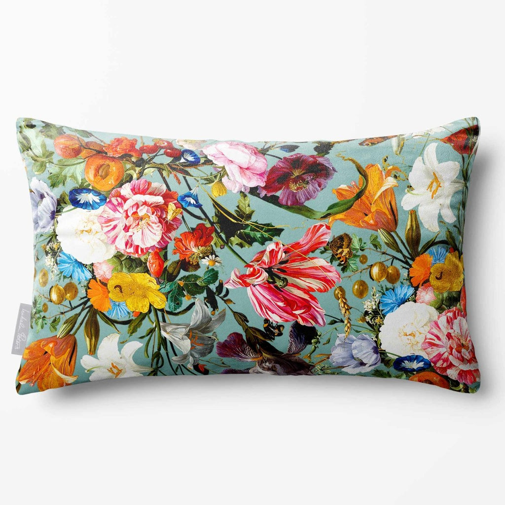 Floral Dream | Sustainable Velvet Rectangle Cushion - Blue Surf 50 x 30 cm Standard by Izabela Peters