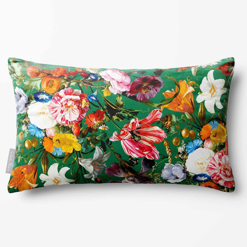 Floral Dream | Sustainable Velvet Rectangle Cushion - Emerald Green 50 x 30 cm Standard by Izabela Peters