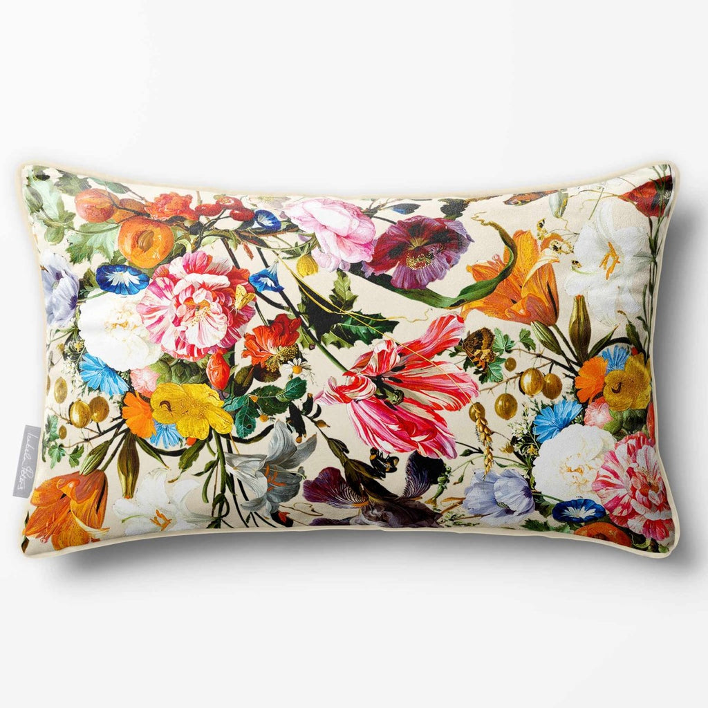 Floral Dream | Sustainable Velvet Rectangle Cushion - Ivory Cream 50 x 30 cm Piped by Izabela Peters