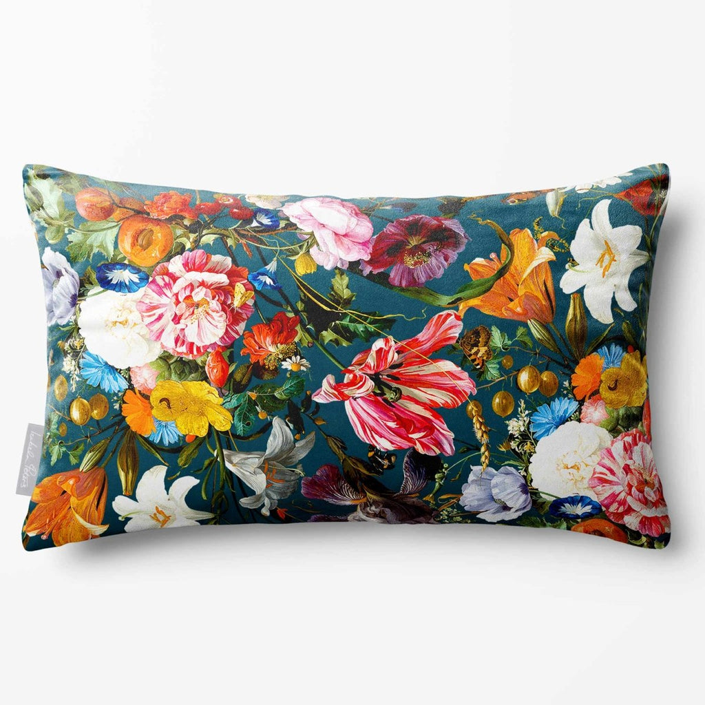 Floral Dream | Sustainable Velvet Rectangle Cushion - Teal 50 x 30 cm Standard by Izabela Peters