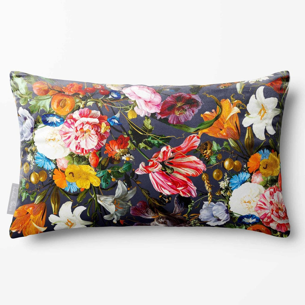 Floral Dream | Sustainable Velvet Rectangle Cushion - Graphite 50 x 30 cm Standard by Izabela Peters