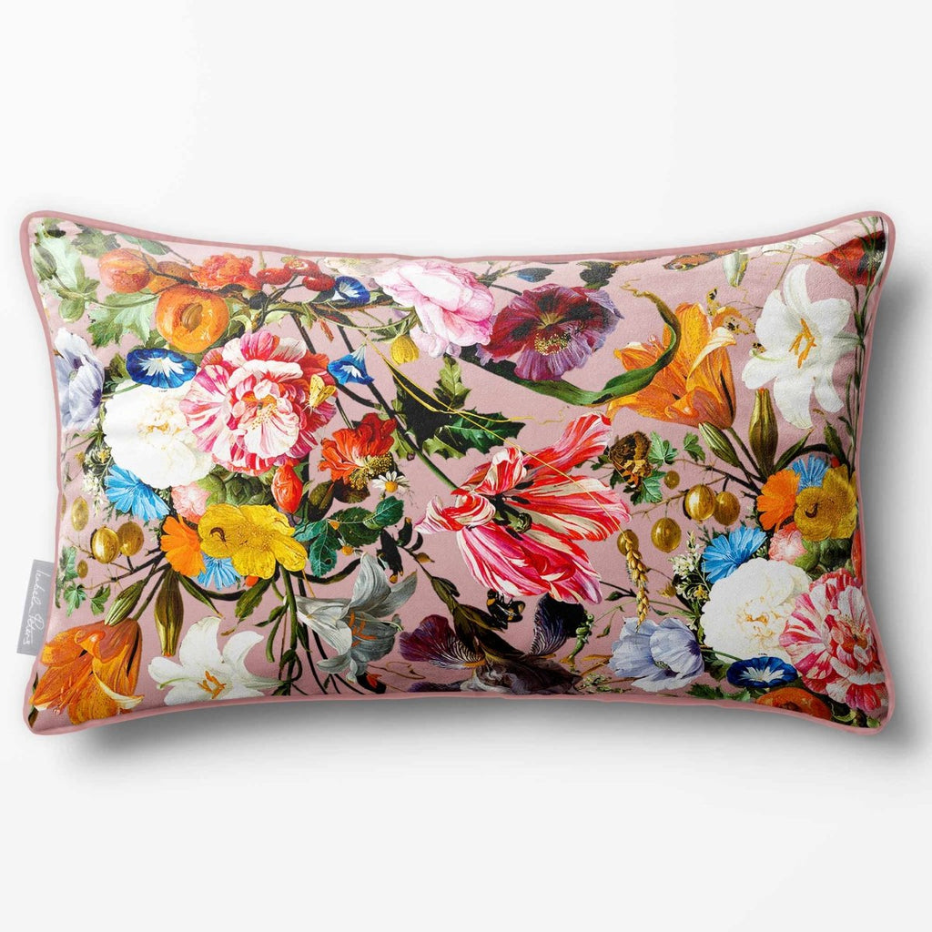 Floral Dream | Sustainable Velvet Rectangle Cushion - Rosewater 50 x 30 cm Piped by Izabela Peters