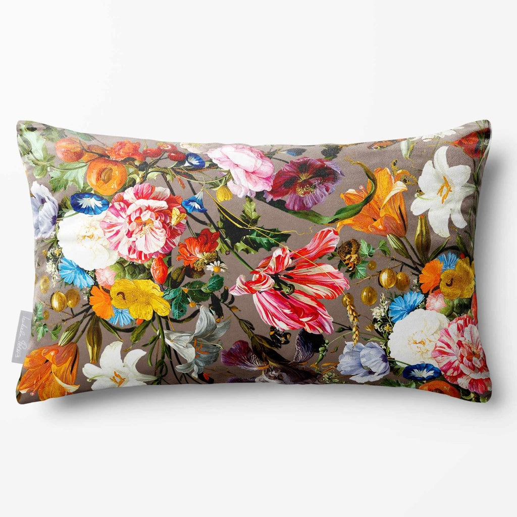Floral Dream | Sustainable Velvet Rectangle Cushion - Dovedale Stone 50 x 30 cm Standard by Izabela Peters