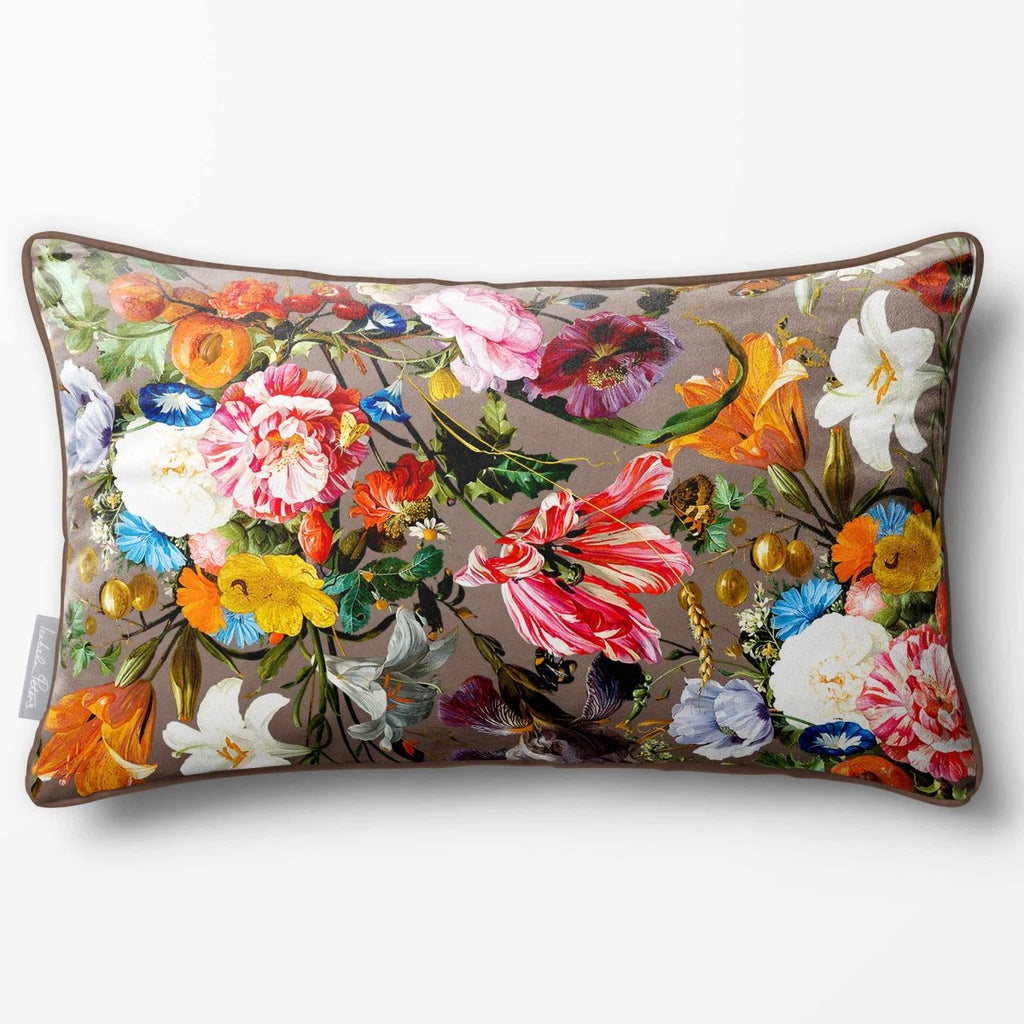 Floral Dream | Sustainable Velvet Rectangle Cushion - Dovedale Stone 50 x 30 cm Piped by Izabela Peters