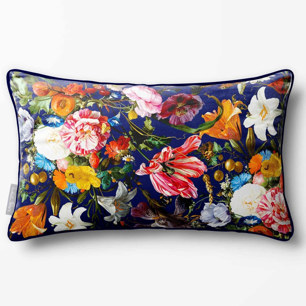 Floral Dream | Sustainable Velvet Rectangle Cushion - Midnight 50 x 30 cm Piped by Izabela Peters