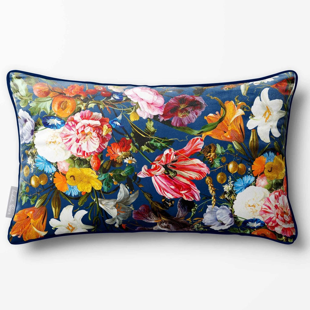 Floral Dream | Sustainable Velvet Rectangle Cushion - Estate Blue 50 x 30 cm Piped by Izabela Peters