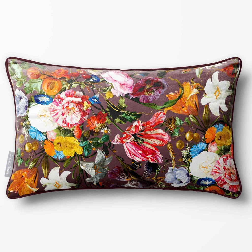 Floral Dream | Sustainable Velvet Rectangle Cushion - Italian Grape 50 x 30 cm Piped by Izabela Peters