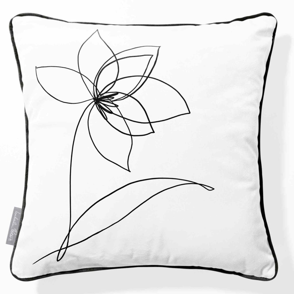 Flower | Sustainable Velvet Cushion - White & Black 40 x 40 cm Piped by Izabela Peters