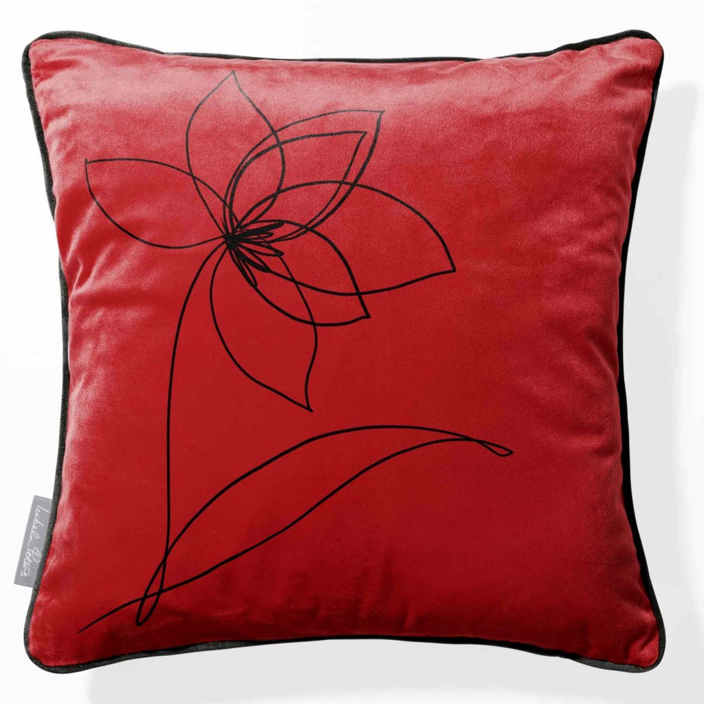 Flower | Sustainable Velvet Cushion - Crimson Muse 40 x 40 cm Piped by Izabela Peters