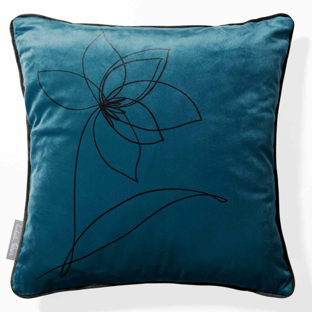 Flower | Sustainable Velvet Cushion - Petrol Blue 40 x 40 cm Piped by Izabela Peters
