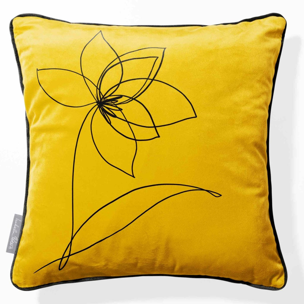 Flower | Sustainable Velvet Cushion - Mustard Ochre 40 x 40 cm Piped by Izabela Peters