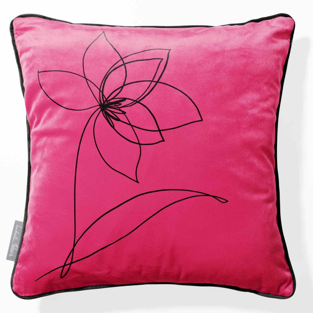 Flower | Sustainable Velvet Cushion - Hot Pink 40 x 40 cm Piped by Izabela Peters