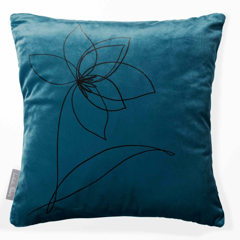 Flower | Sustainable Velvet Cushion - Petrol Blue 40 x 40 cm Standard by Izabela Peters