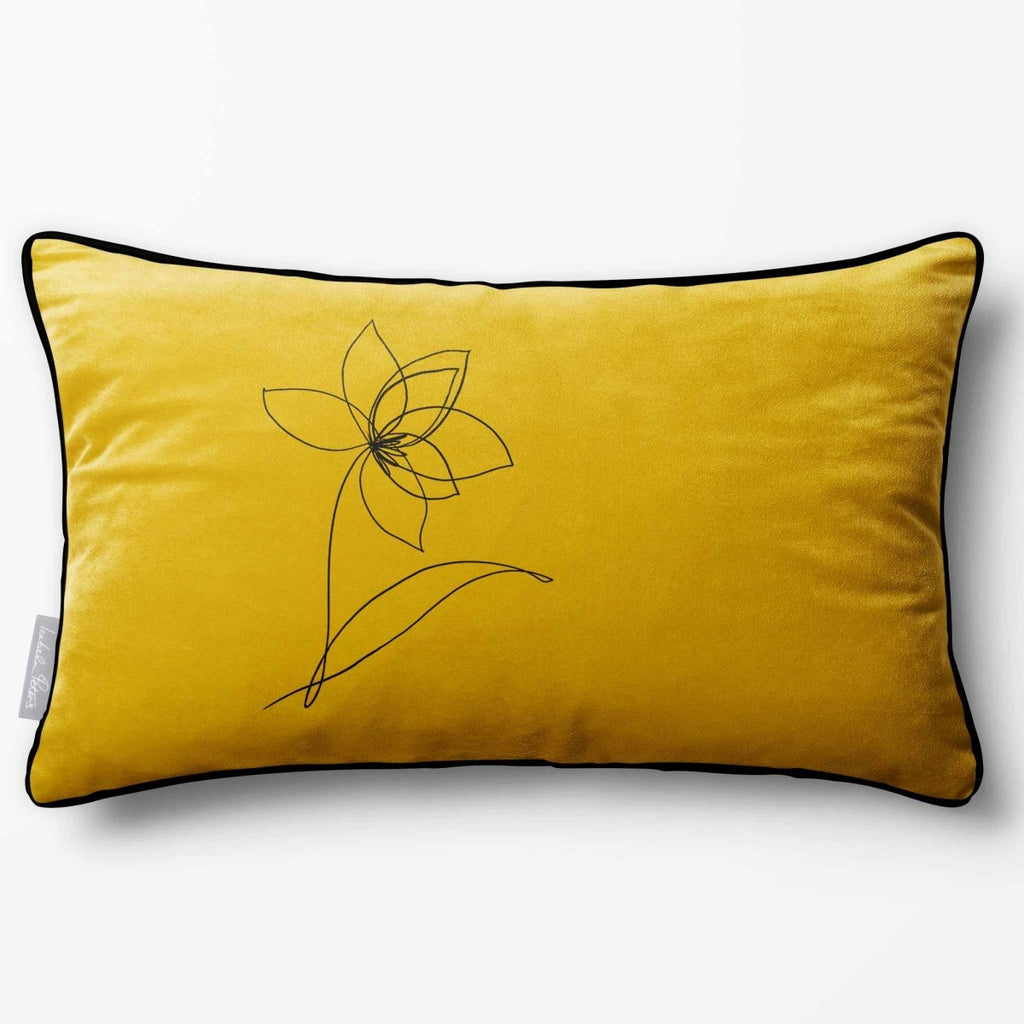 Flower | Sustainable Velvet Rectangle Cushion - Mustard Ochre 50 x 30 cm Piped by Izabela Peters
