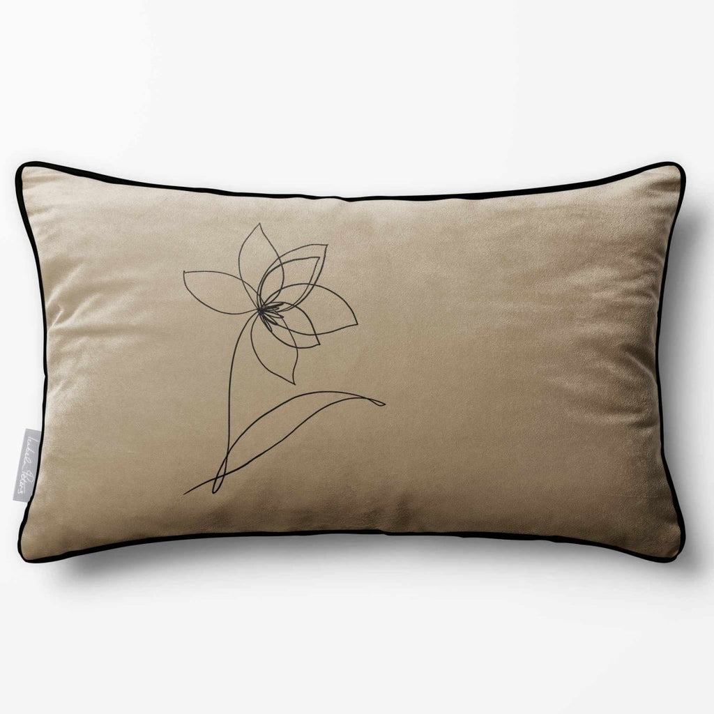 Flower | Sustainable Velvet Rectangle Cushion - Taupe 50 x 30 cm Piped by Izabela Peters