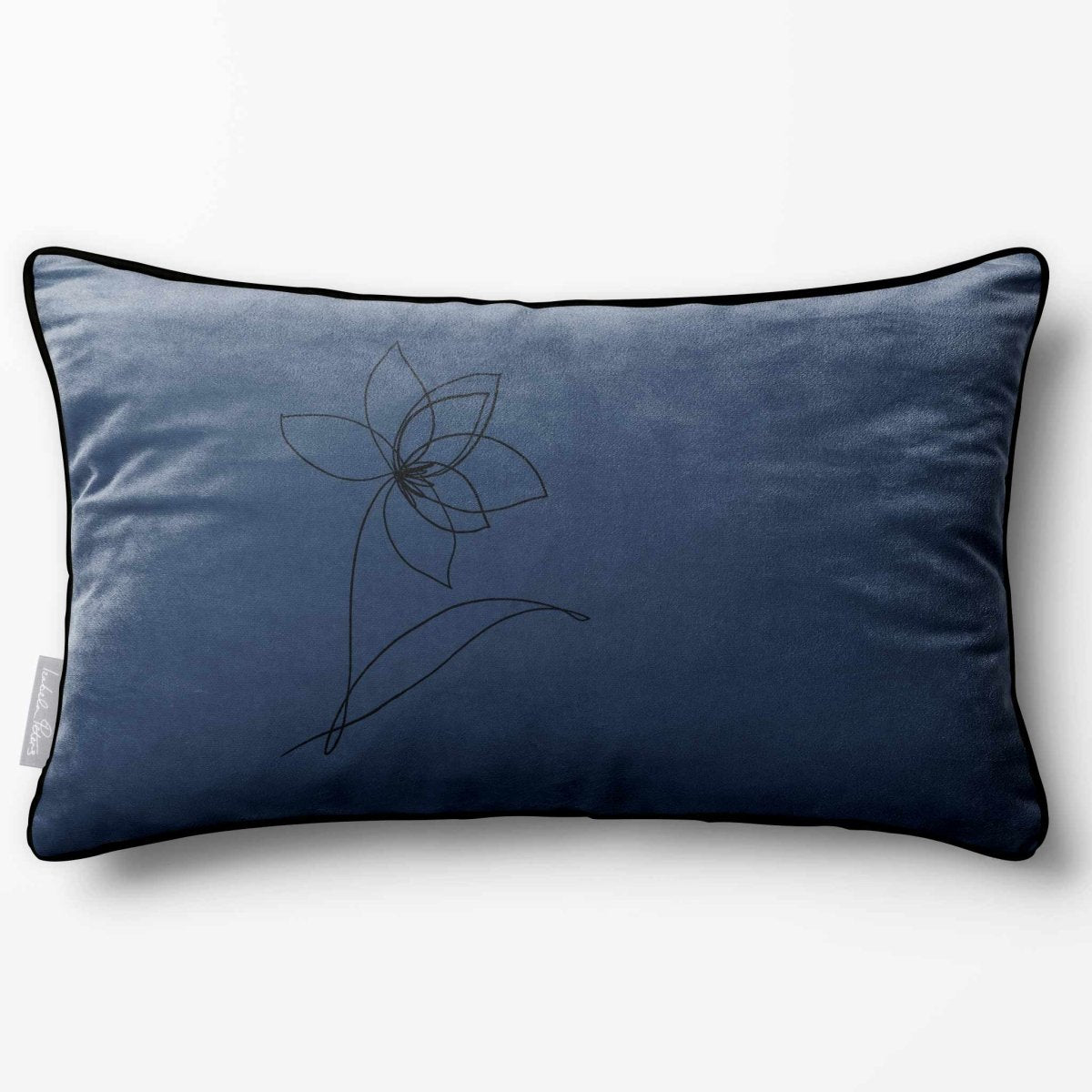 Flower | Sustainable Velvet Rectangle Cushion - Petrol Blue 50 x 30 cm Piped by Izabela Peters