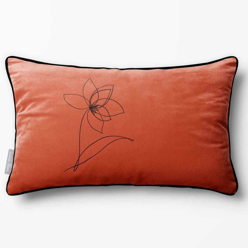Flower | Sustainable Velvet Rectangle Cushion - Burnt Ochre 50 x 30 cm Piped by Izabela Peters