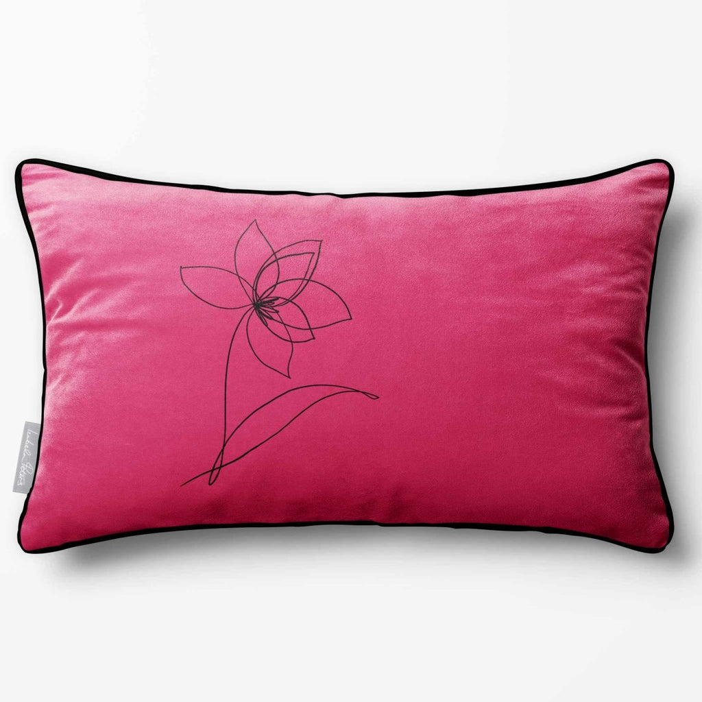 Flower | Sustainable Velvet Rectangle Cushion - Hot Pink 50 x 30 cm Piped by Izabela Peters