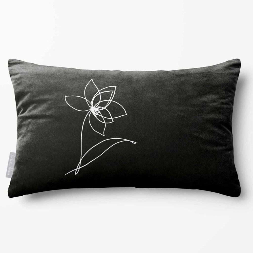 Flower | Sustainable Velvet Rectangle Cushion - Black & White 50 x 30 cm Standard by Izabela Peters