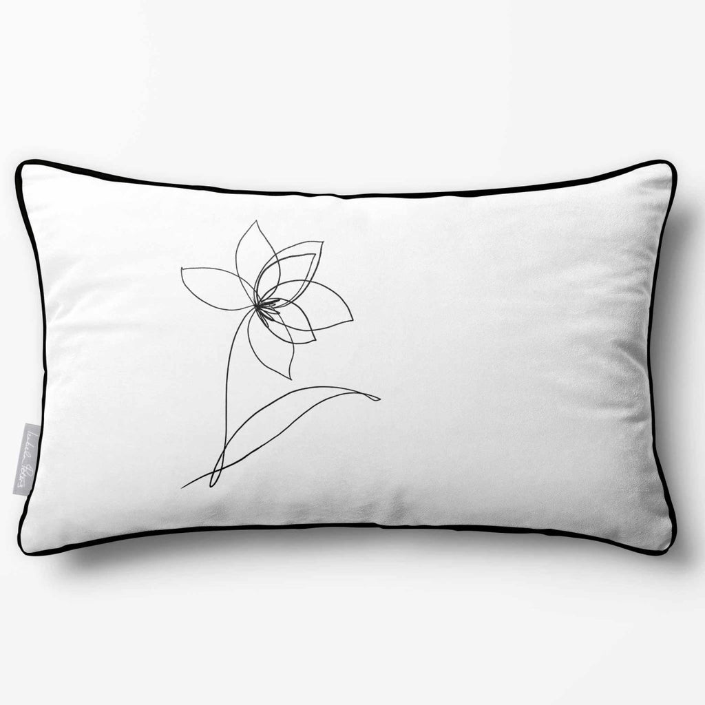 Flower | Sustainable Velvet Rectangle Cushion - White & Black 50 x 30 cm Piped by Izabela Peters