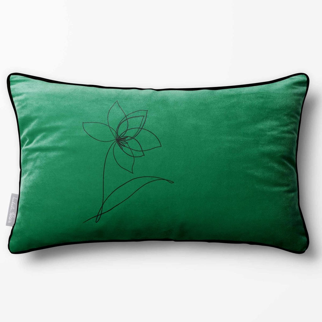 Flower | Sustainable Velvet Rectangle Cushion - Emerald Green 50 x 30 cm Piped by Izabela Peters