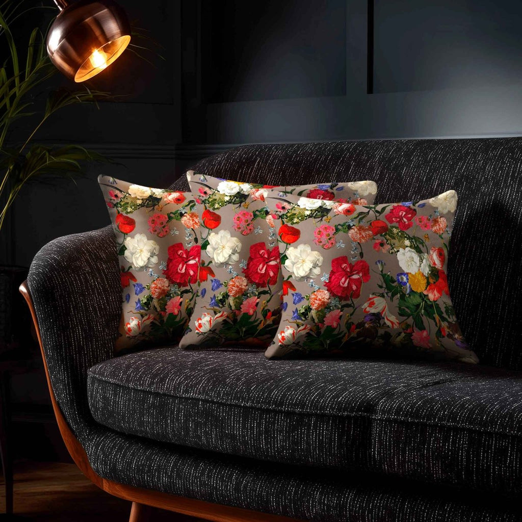 Garden Bouquet | Sustainable Velvet Cushion - Dovedale Stone 40 x 40 cm Piped by Izabela Peters