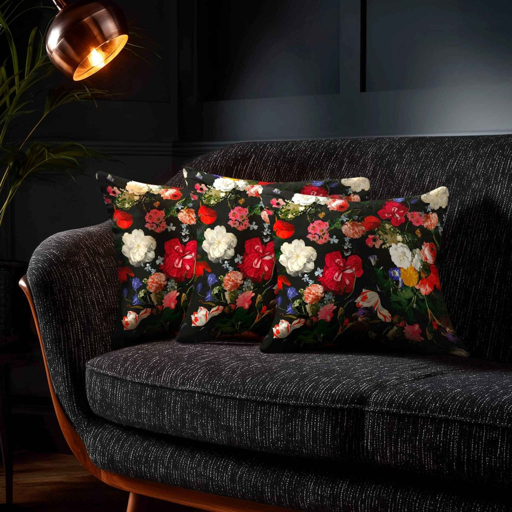 Garden Bouquet | Sustainable Velvet Cushion - Charcoal 40 x 40 cm Piped by Izabela Peters