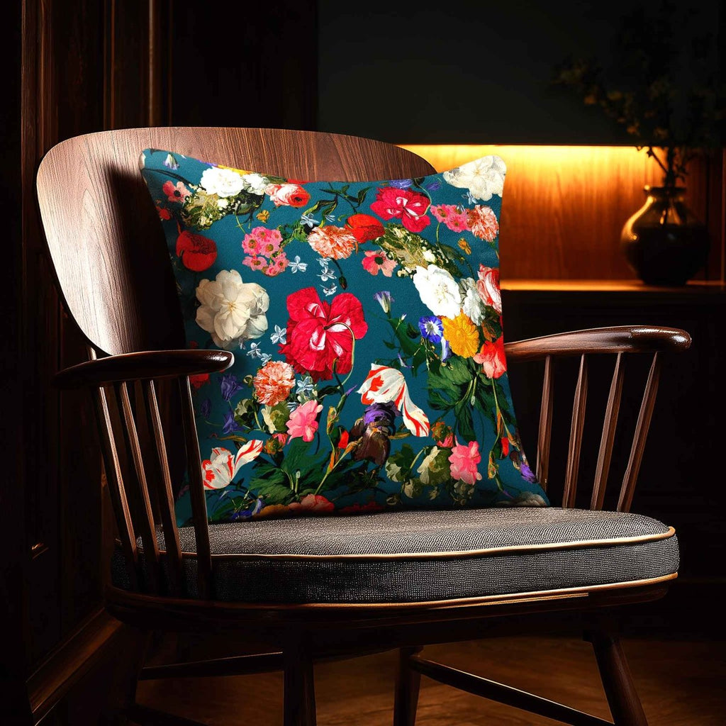 Garden Bouquet | Sustainable Velvet Cushion - Teal 40 x 40 cm Standard by Izabela Peters