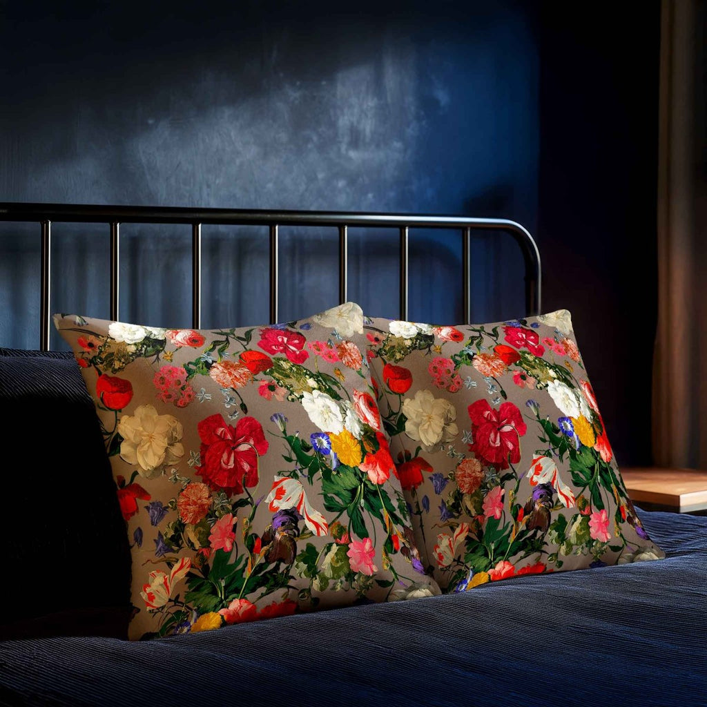 Garden Bouquet | Sustainable Velvet Cushion - Dovedale Stone 40 x 40 cm Piped by Izabela Peters