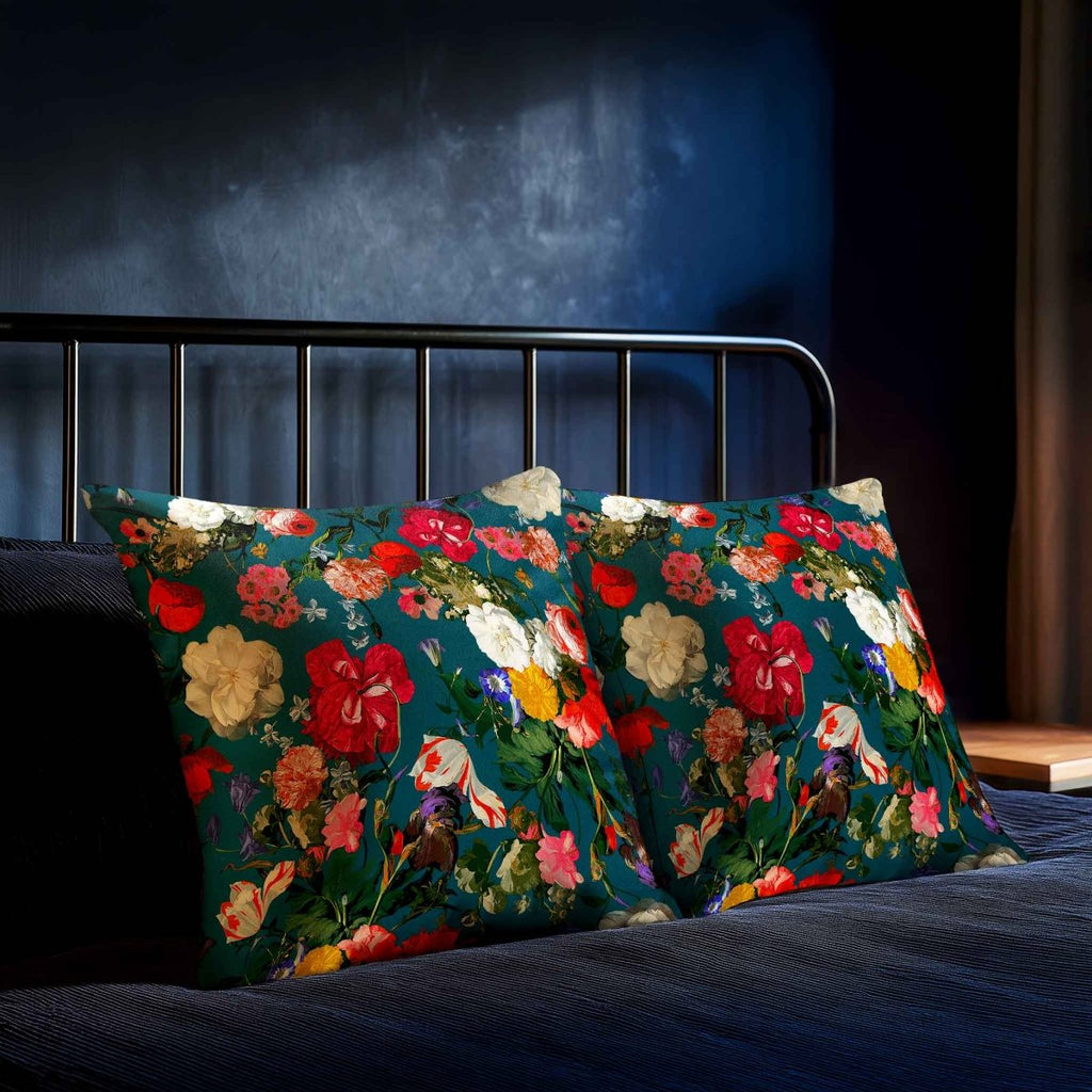 Garden Bouquet | Sustainable Velvet Cushion - Teal 40 x 40 cm Standard by Izabela Peters