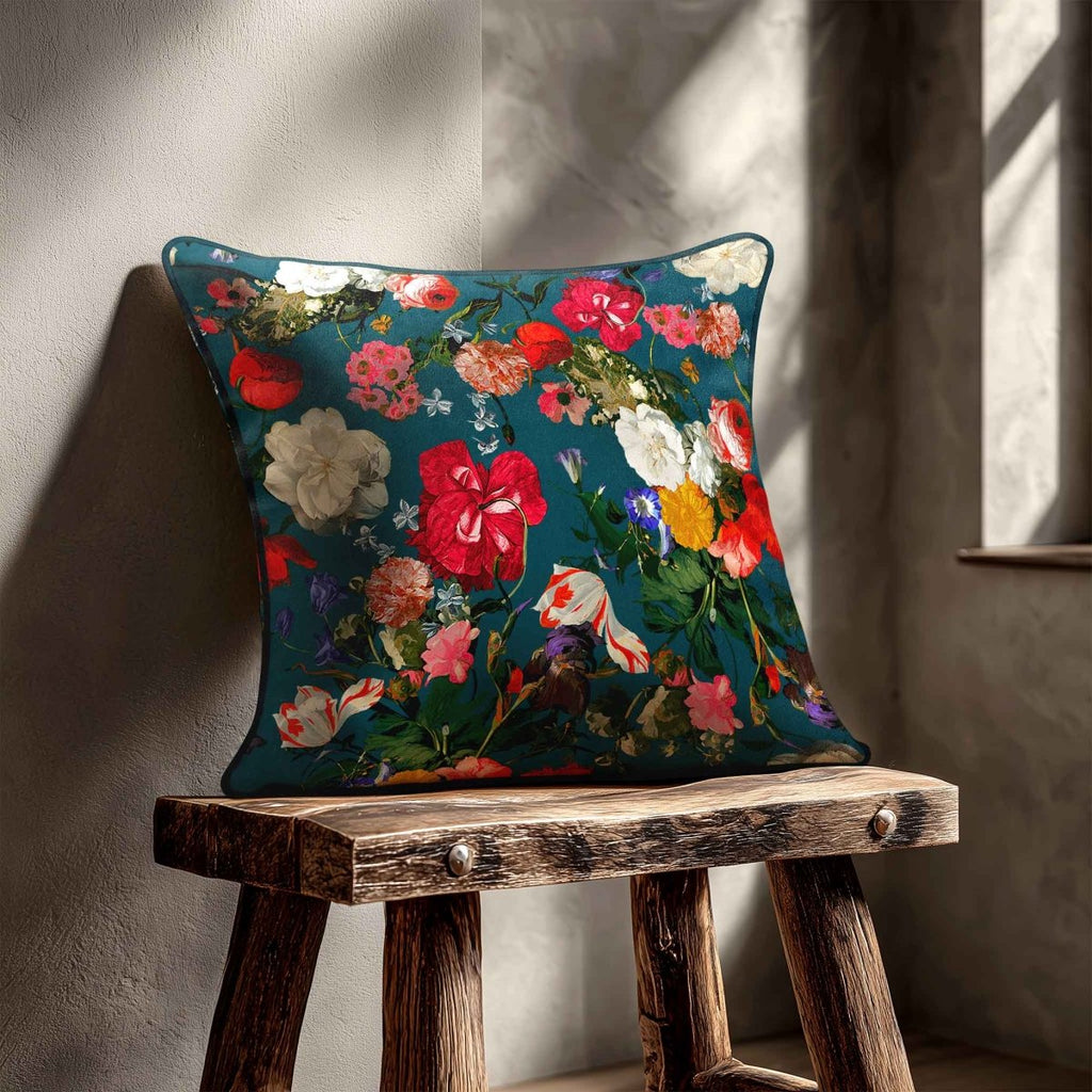 Garden Bouquet | Sustainable Velvet Cushion - Teal 40 x 40 cm Standard by Izabela Peters