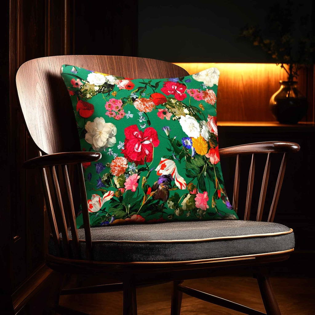Garden Bouquet | Sustainable Velvet Cushion - Emerald Green 40 x 40 cm Standard by Izabela Peters