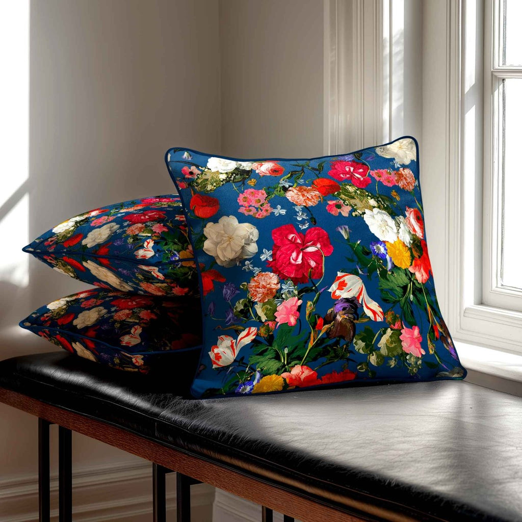 Garden Bouquet | Sustainable Velvet Cushion - Estate Blue 40 x 40 cm Standard by Izabela Peters
