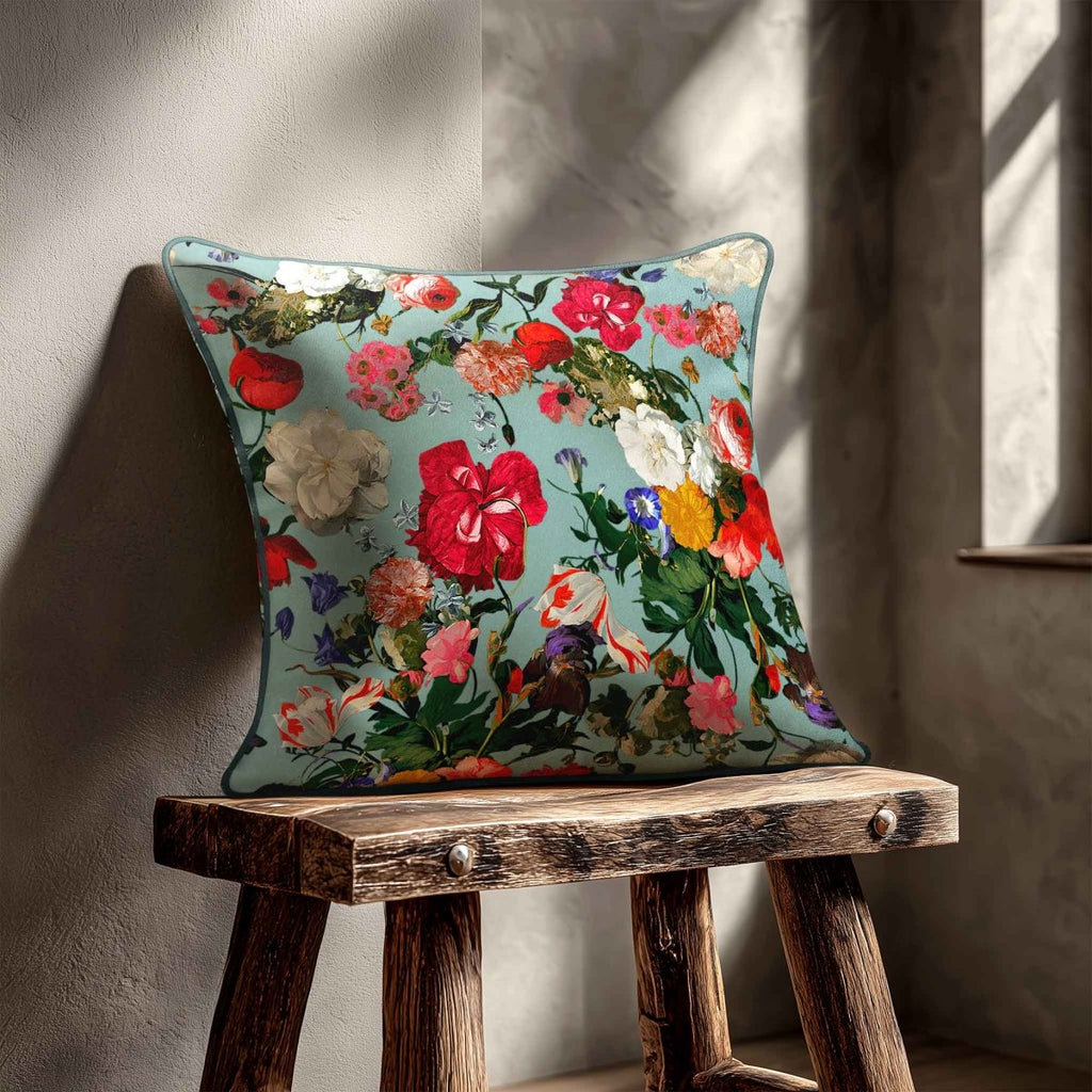 Garden Bouquet | Sustainable Velvet Cushion - Blue Surf 40 x 40 cm Standard by Izabela Peters
