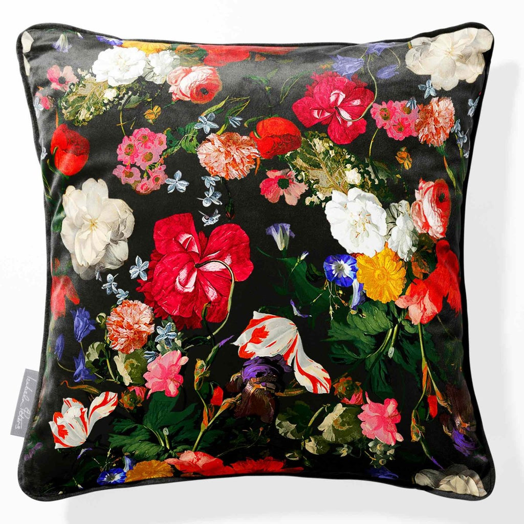 Garden Bouquet | Sustainable Velvet Cushion - Charcoal 40 x 40 cm Piped by Izabela Peters