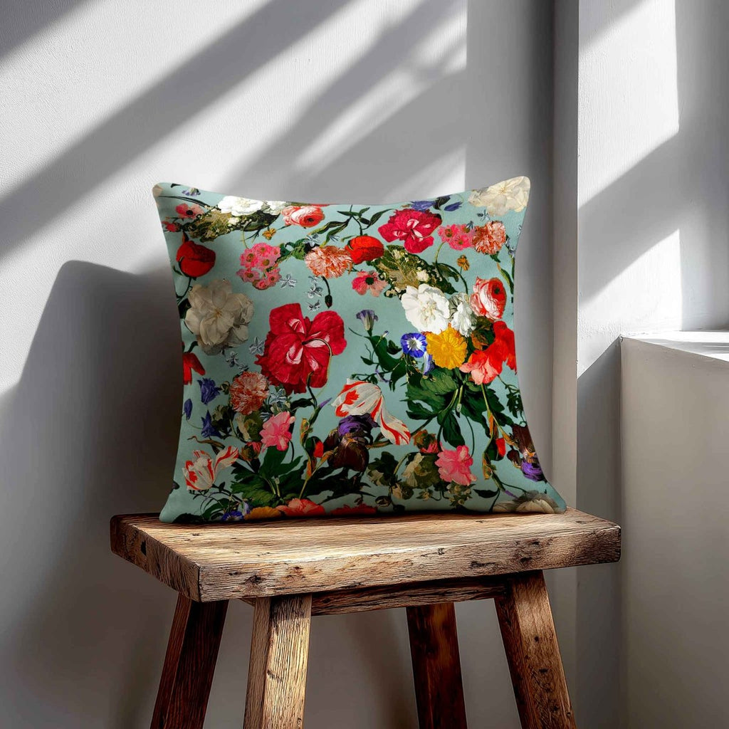 Garden Bouquet | Sustainable Velvet Cushion - Blue Surf 40 x 40 cm Standard by Izabela Peters