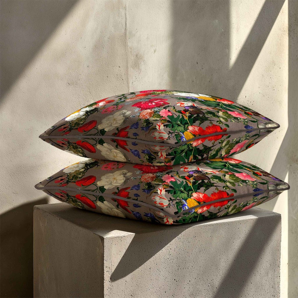 Garden Bouquet | Sustainable Velvet Cushion - Graphite 40 x 40 cm Piped by Izabela Peters