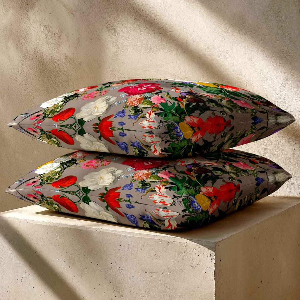 Garden Bouquet | Sustainable Velvet Cushion - Dovedale Stone 40 x 40 cm Piped by Izabela Peters
