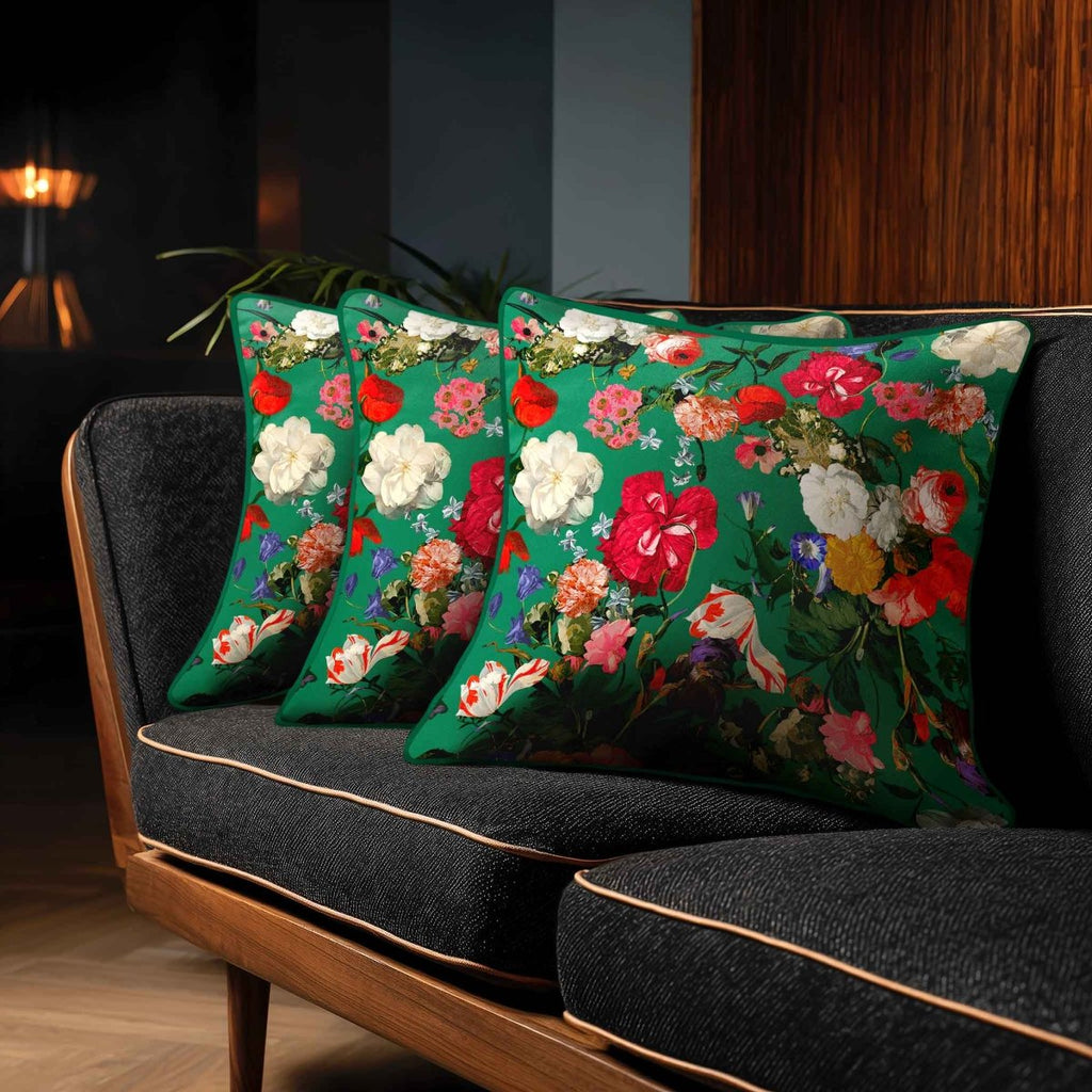 Garden Bouquet | Sustainable Velvet Cushion - Emerald Green 40 x 40 cm Standard by Izabela Peters