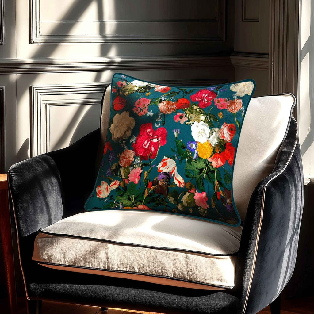 Garden Bouquet | Sustainable Velvet Cushion - Teal 40 x 40 cm Standard by Izabela Peters