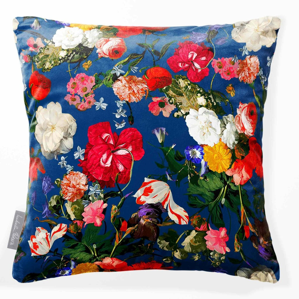 Garden Bouquet | Sustainable Velvet Cushion - Estate Blue 40 x 40 cm Smooth by Izabela Peters