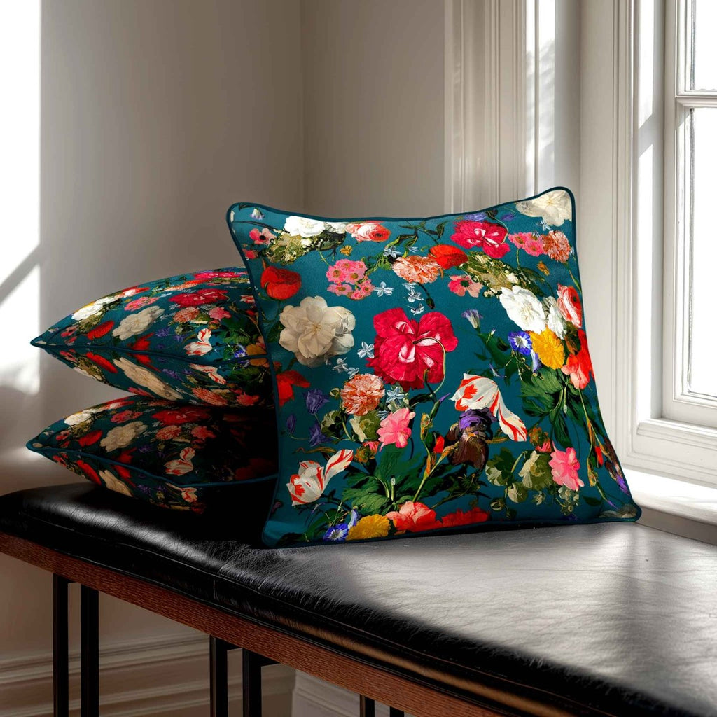 Garden Bouquet | Sustainable Velvet Cushion - Teal 40 x 40 cm Standard by Izabela Peters