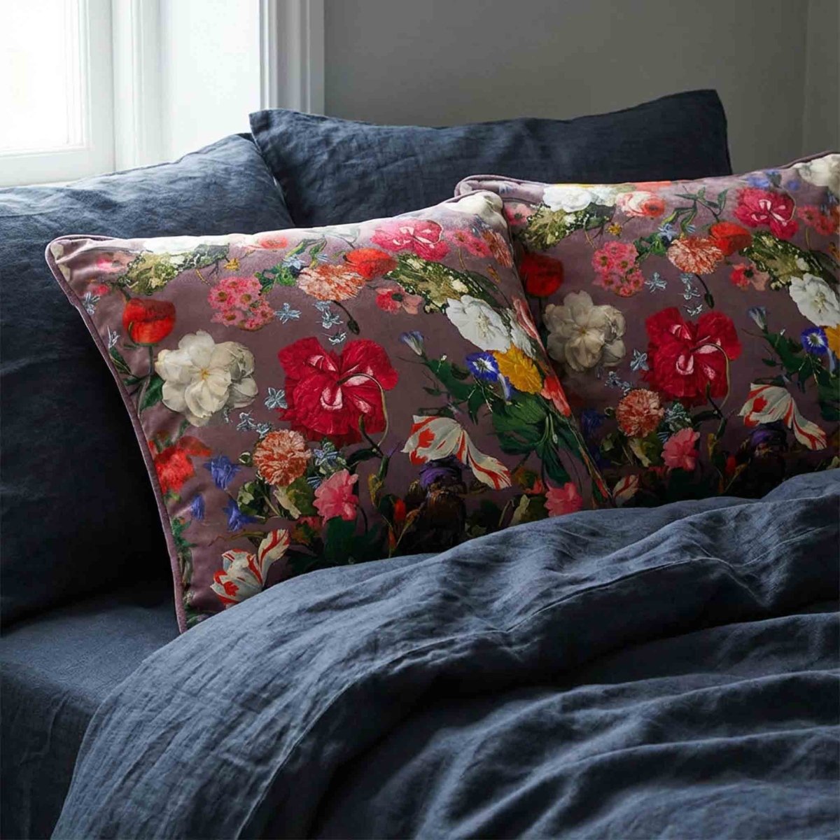 Garden Bouquet | Sustainable Velvet Cushion - Italian Grape 40 x 40 cm Piped by Izabela Peters