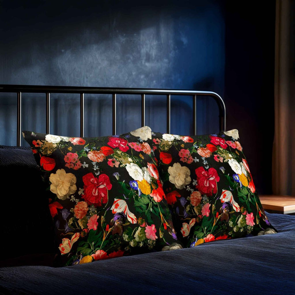 Garden Bouquet | Sustainable Velvet Cushion - Charcoal 40 x 40 cm Piped by Izabela Peters