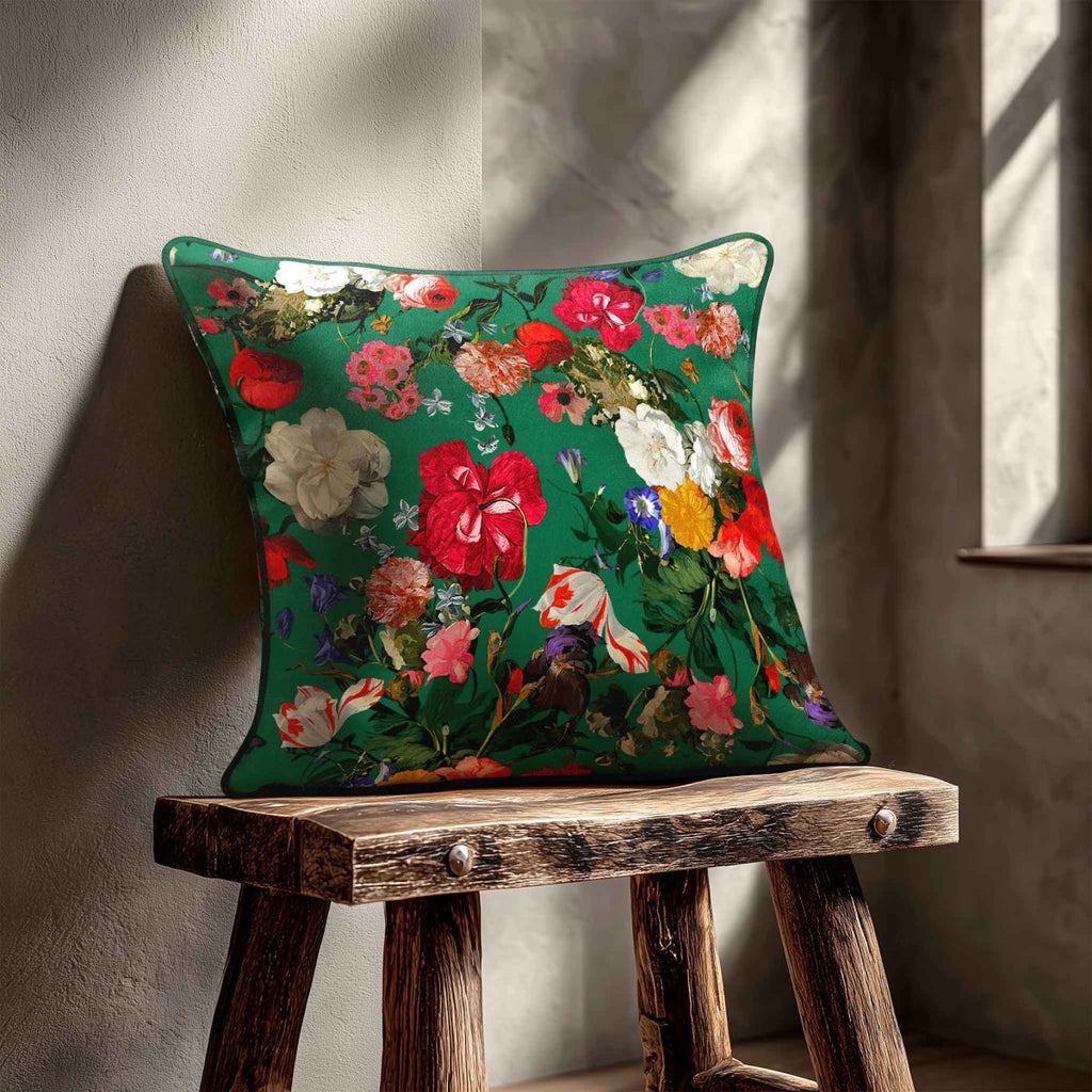 Garden Bouquet | Sustainable Velvet Cushion - Emerald Green 40 x 40 cm Standard by Izabela Peters
