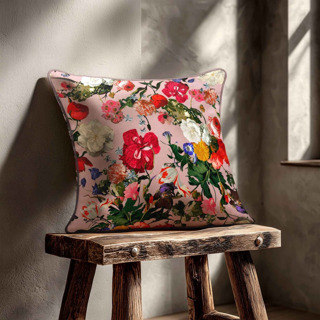 Garden Bouquet | Sustainable Velvet Cushion - Rosewater 40 x 40 cm Piped by Izabela Peters